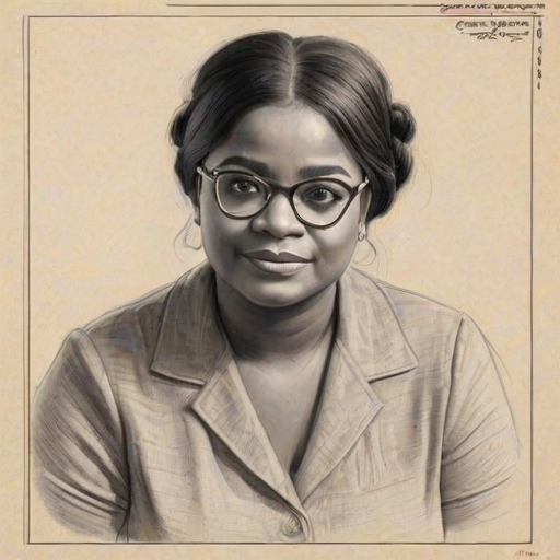 Radiant Octavia Spencer, pencil sketch, portrait of Comely woman 1924s in glasses, hair style beatnik, outline, clear lines, fine lines, 8k