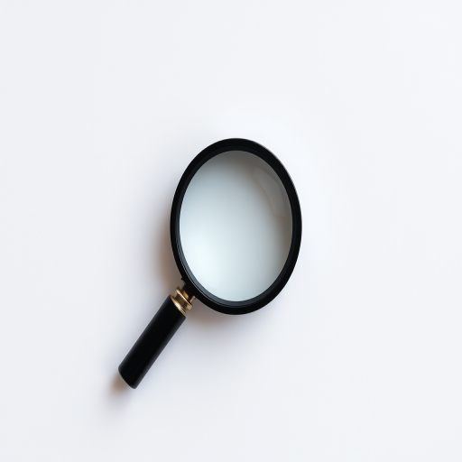 Create a high-resolution image of a magnifying glass icon on a clean background using a Canon EOS R5 camera with a 50mm lens at f/2.8, ISO 100, and a shallow depth of field, centered in the frame.
