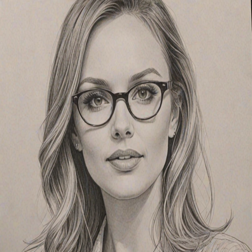Exquisite Carly Pearce, pencil sketch, portrait of Graceful woman 1958s in glasses, hair style beatnik, outline, clear lines, fine lines, 8k