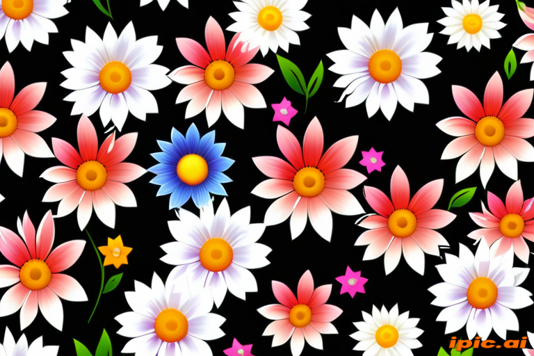 Vibrant Floral Pattern Featuring Colorful Flowers on a Dark Background.