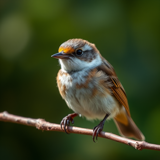 capture a detailed close-up of a small bird perched on a branch using a DSLR camera with a 100mm macro lens, aperture f/2.8, ISO 200, shutter speed 1/500s, in natural light to enhance colors and textures with a blurred background