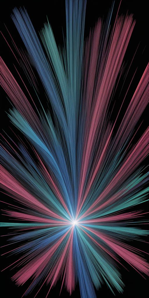 Explosive Burst of Colorful Light Rays Radiating from a Central Point