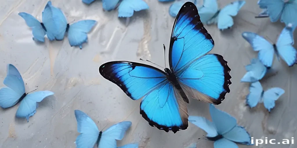 A Stunning Display of Vibrant Blue Butterflies Against a Soft Background