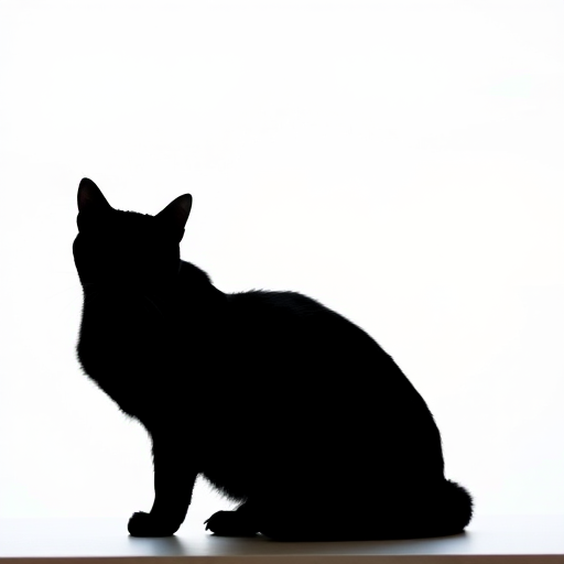 Generate a high-resolution image of a simple black silhouette of a cat sitting elegantly, shot with a DSLR camera using a 50mm lens, aperture f/1.8, ISO 100, in soft natural light for a clean background.