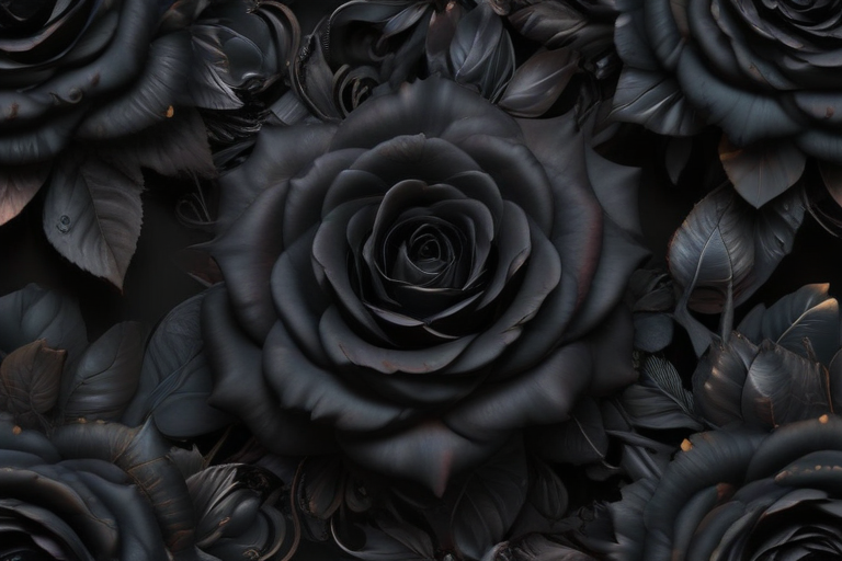 Elegant Arrangement of Deep Black Roses Surrounded by Dark Green Leaves