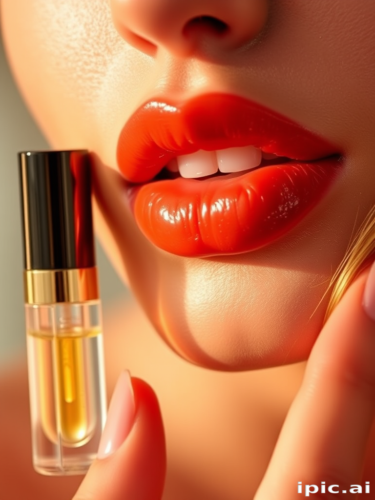 Luminous "Golden Hour Glow" lip oil nourishes and enhances lips with a sheer wash of warm, flattering color and a dewy, light-reflecting finish
