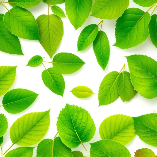 Create a high-resolution digital illustration of various green leaves in a seamless pattern with a white background, using vibrant shades of green and soft shadows to add depth, captured with a Canon EOS 5D Mark IV at f/8, ISO 100, 1/125 sec, with a focus on macro details for enhanced texture.