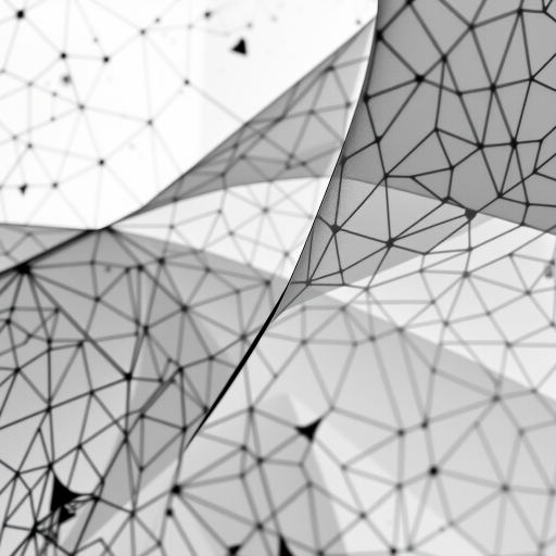 Generate a high-quality black and white abstract image featuring intricate geometric patterns, taken with a Canon EOS R5, 50mm lens, f/1.8 aperture, ISO 100, 1/125s shutter speed, in a soft natural lighting setup, with a focus on sharp details and a shallow depth of field.