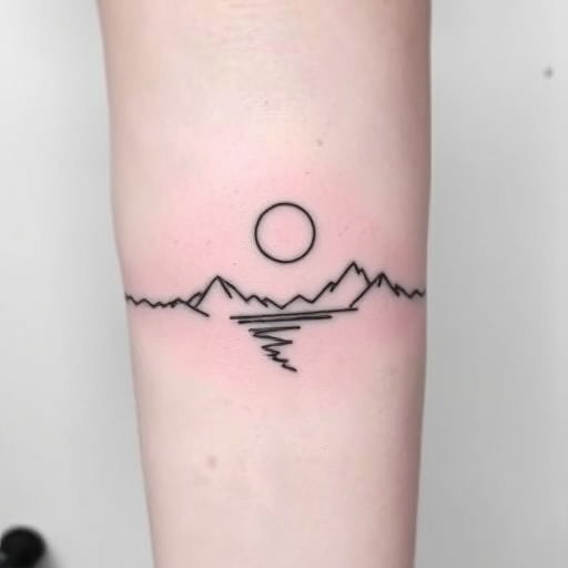 Minimalist line art tattoo creating a complex image or scene using a single, continuous line, showcasing the beauty of simplicity and negative space in a contemporary style