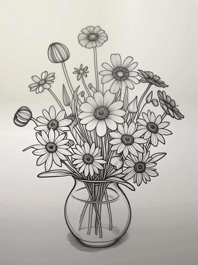 line drawn flowers
