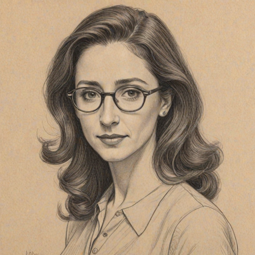 Pleasing Marin Hinkle, pencil sketch, portrait of Magnificent woman 1949s in glasses, hair style beatnik, outline, clear lines, fine lines, 8k