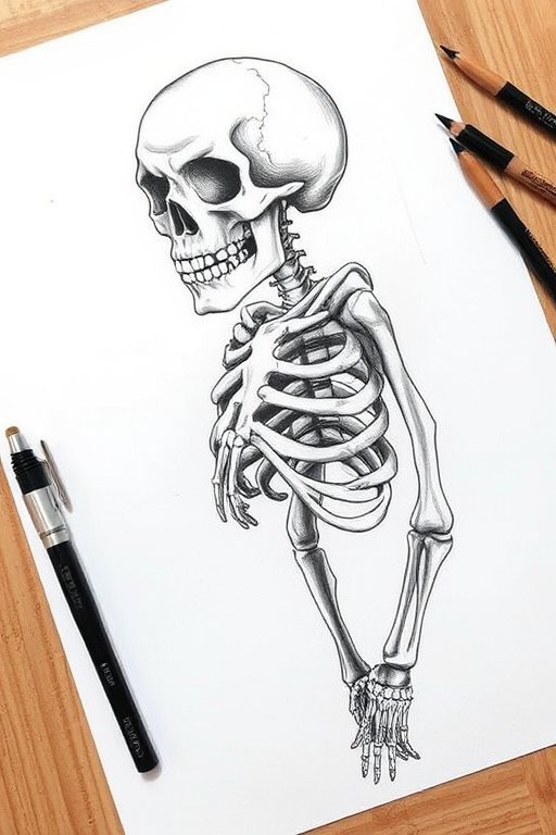 creative skeleton drawing art