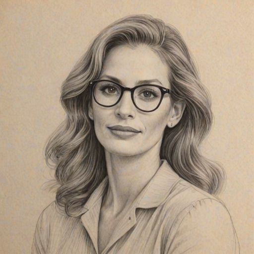 Appealing Julia Roberts, pencil sketch, portrait of Graceful woman 1939s in glasses, hair style beatnik, outline, clear lines, fine lines, 8k