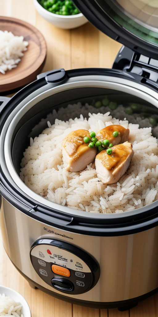 rice and chicken in rice cooker
