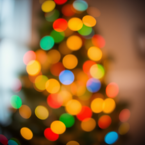 Create an abstract image of a softly blurred Christmas tree with colorful lights in various shades of red, green, blue, and yellow, creating a warm and festive atmosphere. The background should suggest a cozy holiday setting with a gentle bokeh effect.