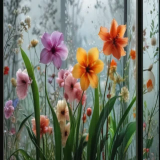 flowers behind glass wallpaper