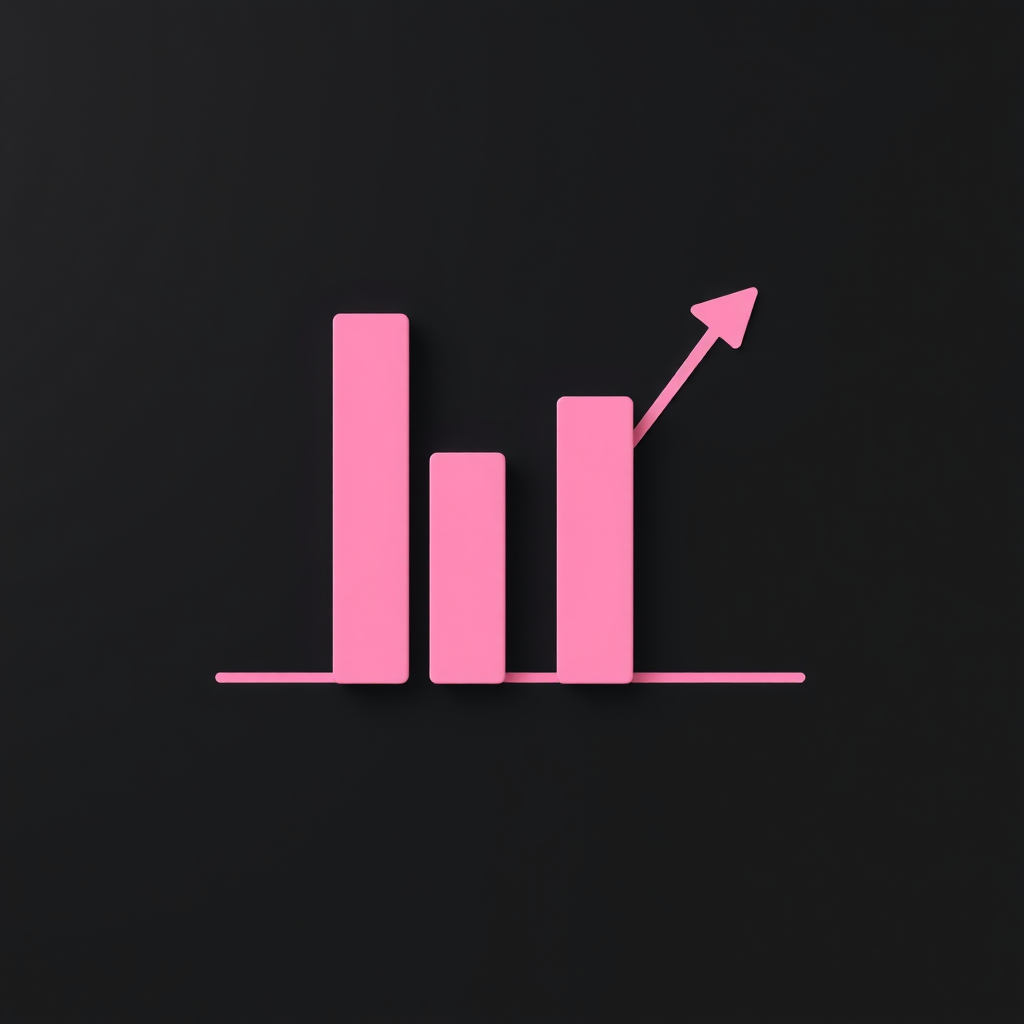 Create a high-resolution image of a pink bar graph on a black background, using a Canon EOS R5 camera, 50mm lens, f/1.8 aperture, ISO 100, and a shutter speed of 1/125s.