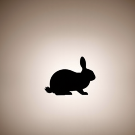 Create a high-resolution silhouette of a rabbit against a simple background, using a DSLR camera with a 50mm lens, aperture set to f/1.8, ISO 100, and a shallow depth of field for a soft blur effect.