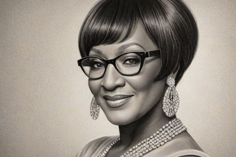 Graceful Patti LaBelle, pencil sketch, portrait of Delightful woman 1920s in glasses, hair style beatnik, outline, clear lines, fine lines, 8k