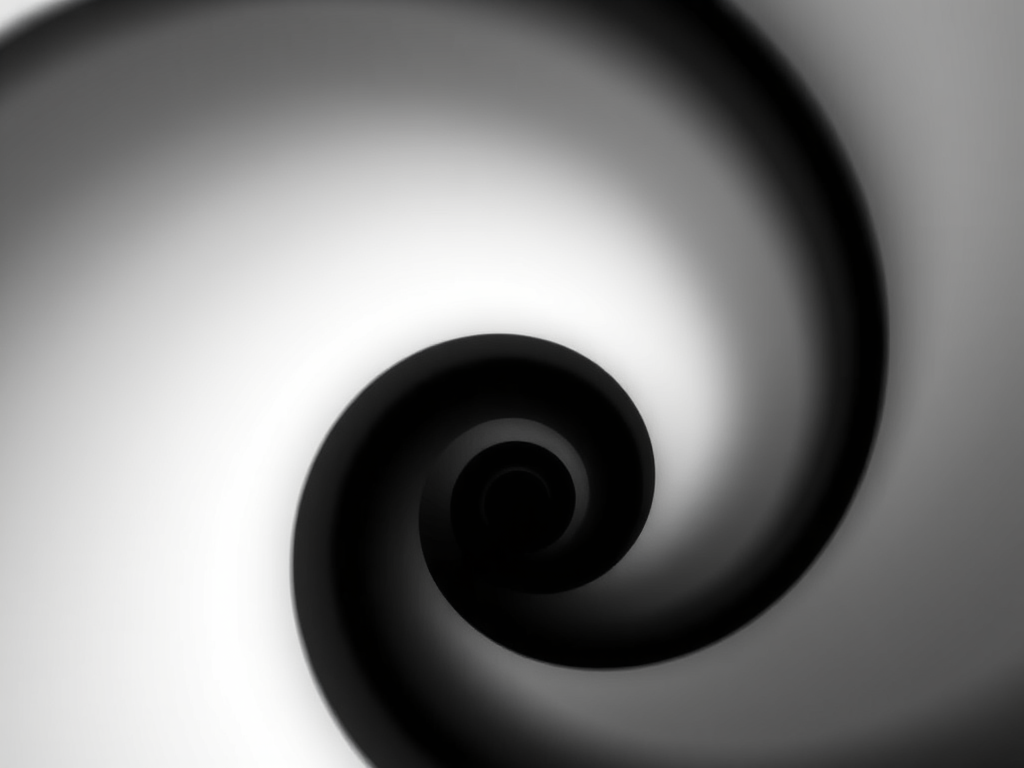 Create a high-contrast black and white spiral vortex effect with smooth gradients, using a DSLR camera with a 50mm lens, aperture set to f/8, ISO 100, shot from a direct overhead angle, and a well-lit studio environment to enhance sharpness and clarity.