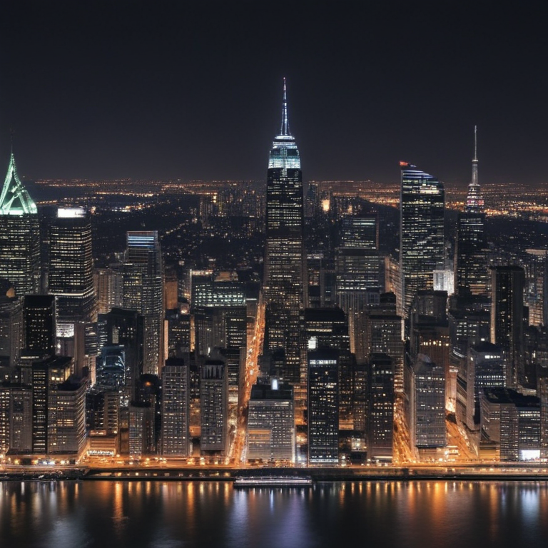 Stunning Night View of a Vibrant City Skyline Illuminated by Lights
