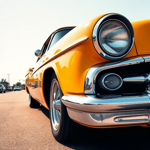 Create a high-resolution vector illustration of a classic car, using a wide-angle lens, f/8 aperture, with soft lighting to emphasize contours and details, shot from a low angle to enhance perspective, in a digital illustration style.