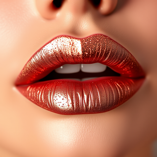 Glamorous "Metallic Rose Gold" lips shimmering with a luxurious metallic sheen, expertly sculpted and highlighted for a mesmerizing 3D effect