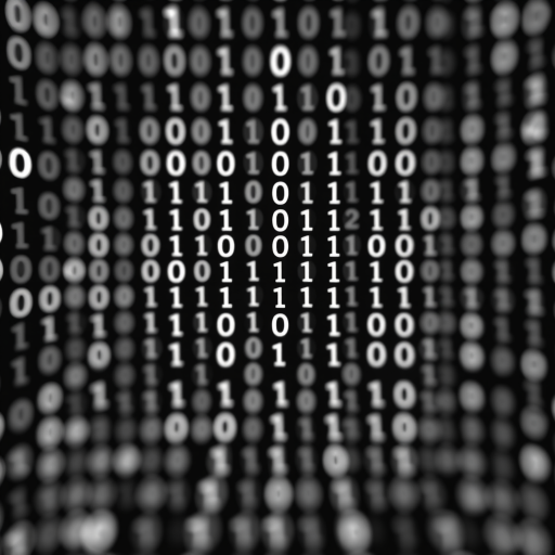 generate a high-quality image of a binary code background with a dynamic perspective, shallow depth of field, captured with a DSLR camera at f/2.8, ISO 100, 50mm lens, 1/60s shutter speed, black and white color scheme, emphasizing contrast and clarity