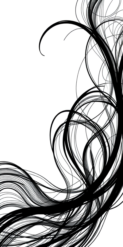 generate an abstract black decorative line with flowing curves and varying thicknesses