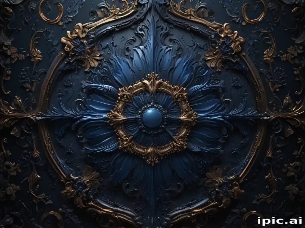 Ornate Blue and Gold Decorative Pattern with Intricate Floral Motifs ...