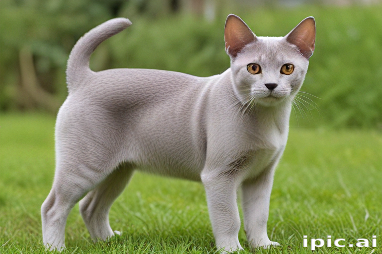 A Playful Gray Cat with Striking Yellow Eyes in a Lush Garden.