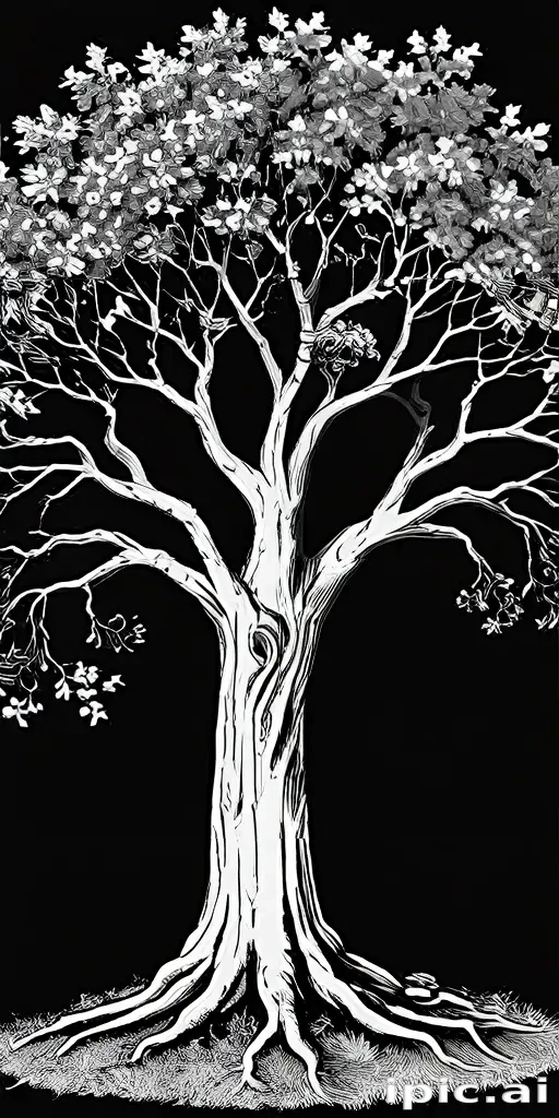 oak tree clipart black and white