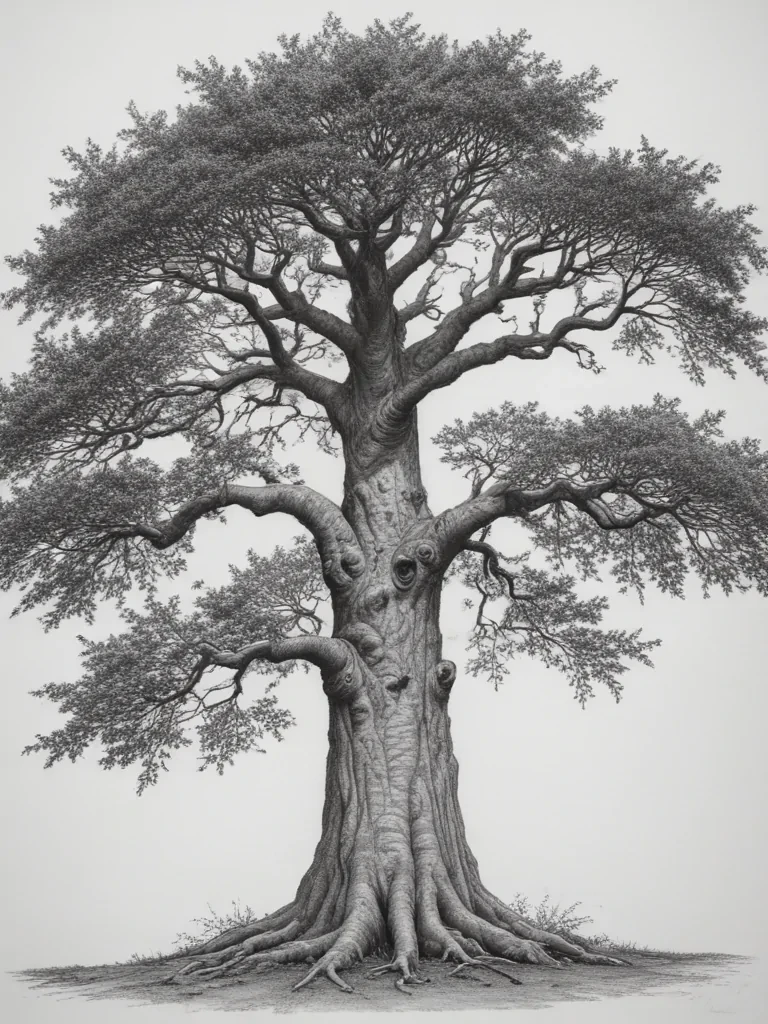A Majestic Tree Standing Tall with Intricate Branches and Textured Bark.