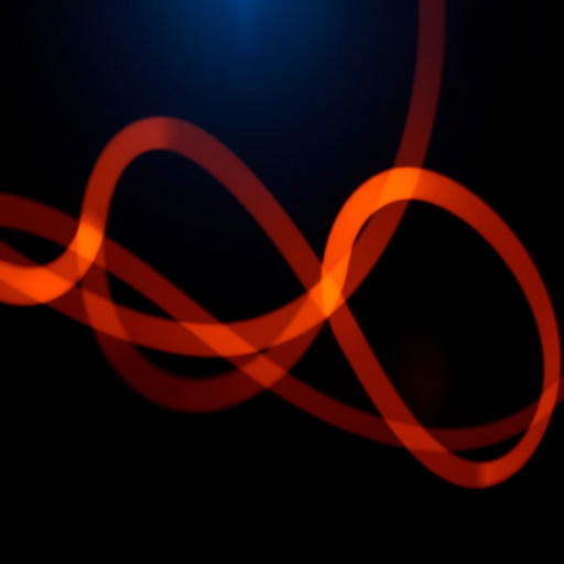 Create a vibrant abstract image with flowing curves of orange light over a dark background, using a DSLR camera with a 50mm lens at f/1.8, ISO 100, and a slow shutter speed of 1/15s, capturing soft bokeh and smooth gradients in low light.