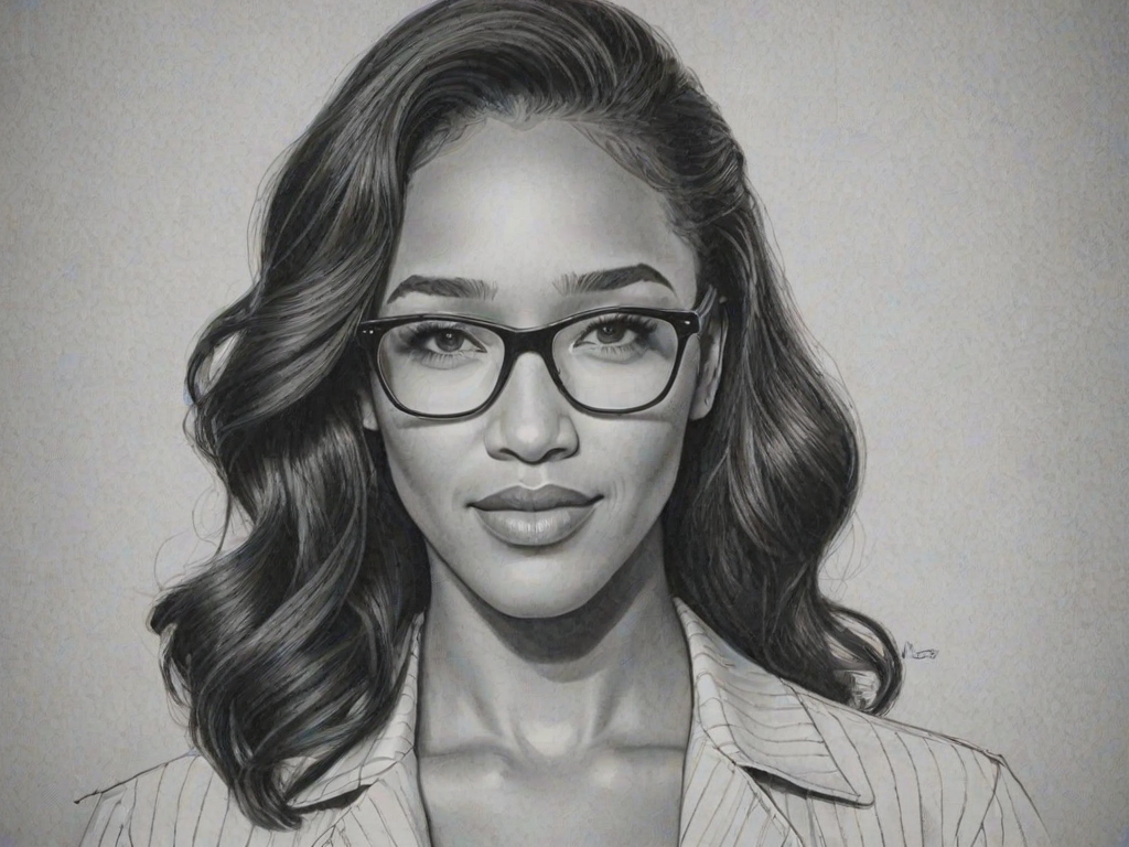 Pleasing Candice Patton, pencil sketch, portrait of Ravishing woman 1961s in glasses, hair style beatnik, outline, clear lines, fine lines, 8k