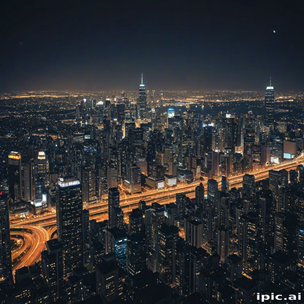 Stunning Night View of a Vibrant Cityscape Illuminated by City Lights