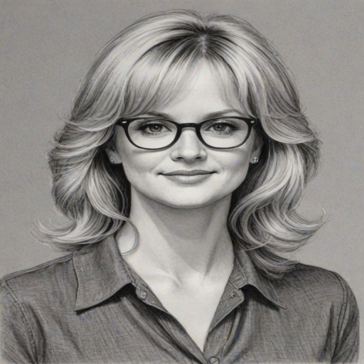 Captivating Bonnie Hunt, pencil sketch, portrait of Fascinating woman 1974s in glasses, hair style beatnik, outline, clear lines, fine lines, 8k