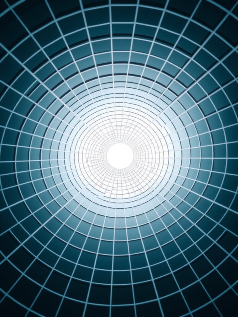 Generate a clean, high-resolution image of a grid pattern spiraling into a central point with clear, sharp lines and high contrast, taken with a DSLR camera at f/8 aperture, 1/125 shutter speed, ISO 100, using a wide-angle lens from a top-down view for a dynamic perspective.