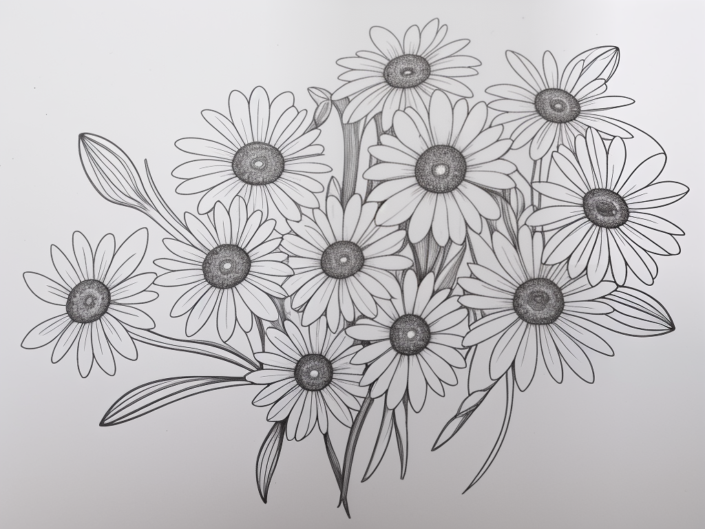 A Beautiful Arrangement of Daisies in Detailed Black and White ...