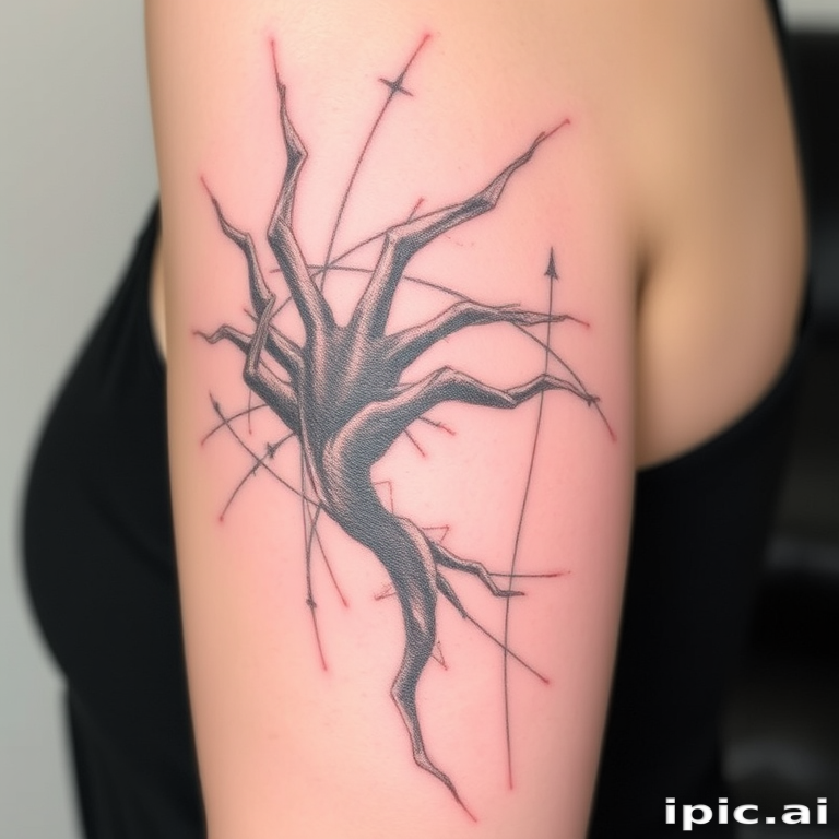 Sketch-style tattoo called "Artist's Reverie" resembling a rough pencil drawing with visible sketch lines and shading, creating a unique unfinished appearance