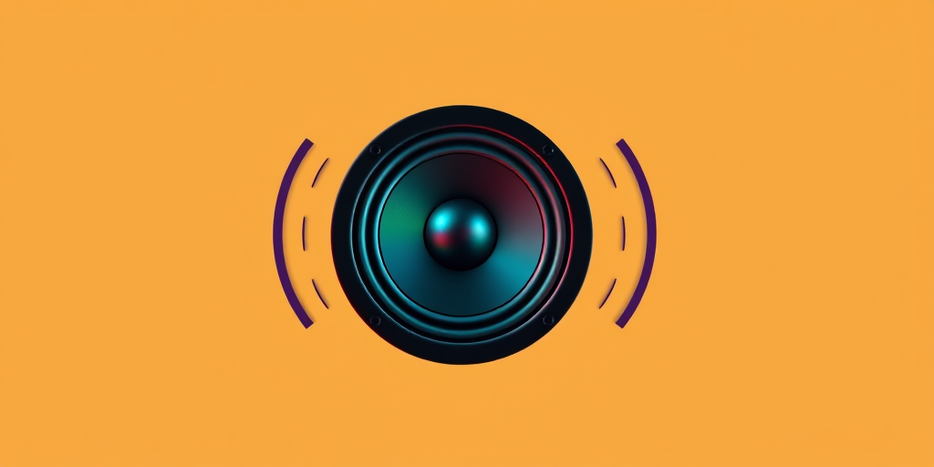 Create a high-resolution image of a vibrant speaker icon with sound waves emitting from it, using a Canon EOS R5, 50mm lens, f/1.8 aperture, ISO 100, in natural light for improved clarity and color saturation.