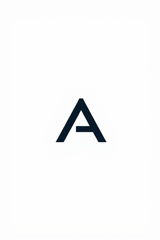 Create a high-resolution minimalist logo design featuring a stylized letter "A" in a modern font, using a monochrome color palette with a white background, captured with a Canon EOS R5, aperture f/2.8, shutter speed 1/100s, ISO 100, in a flat lay view, emphasizing a clean and crisp aesthetic.