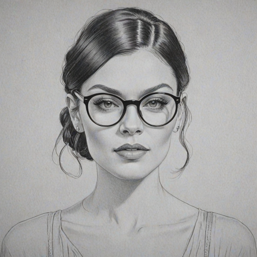 Graceful Jessie J, pencil sketch, portrait of Magnificent woman 1926s in glasses, hair style beatnik, outline, clear lines, fine lines, 8k