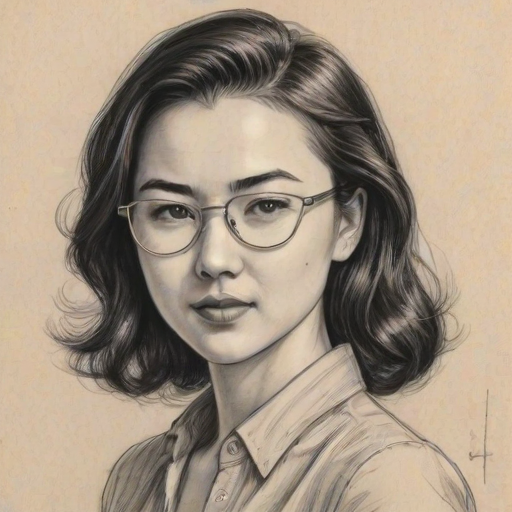 Comely Jessica Henwick, pencil sketch, portrait of Enticing woman 1934s in glasses, hair style beatnik, outline, clear lines, fine lines, 8k