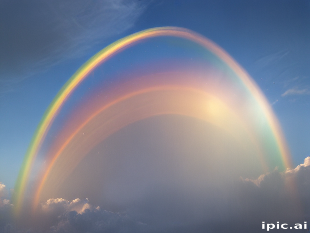 Stunning Double Rainbow Arching Across a Bright Blue Sky with Clouds