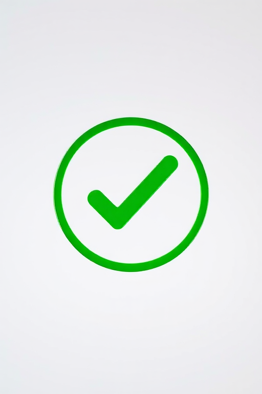 Create a high-resolution image of a large green circular checkmark icon on a transparent background, captured with a 50mm lens at f/8 aperture, ISO 100, in a soft diffused light setting for even colors.