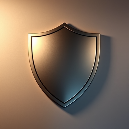 Create a high-resolution digital image of a shield emblem with a smooth, polished surface under even lighting, captured with a Canon EOS 5D Mark IV at f/4, ISO 100, shutter speed 1/200, using a 50mm lens and a slight top-down angle for depth.