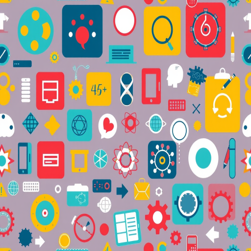 seamless pattern of various educational icons including math symbols, scientific elements, and technology motifs, high resolution, 50mm lens, f/8 aperture, ISO 100, top-down view, digital camera