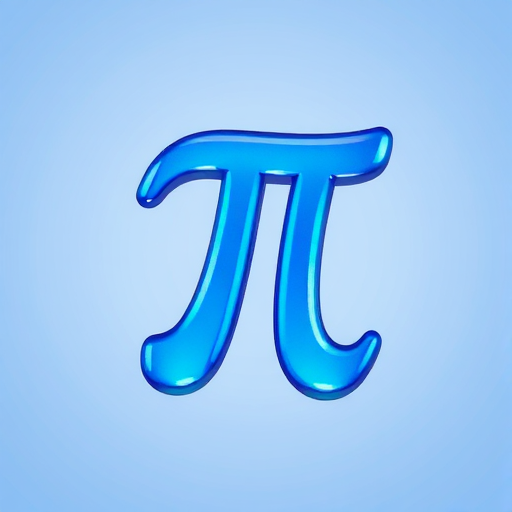 Generate a glossy blue pi symbol with a smooth metallic finish, 50mm lens, f/2.8 aperture, ISO 100, shot at eye level with a soft-focus background, using a DSLR camera.