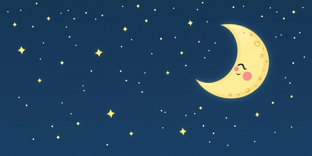 Cute smiling moon in a starry night sky soft pastel colors whimsical design